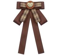 French Retro Ribbon Bows Tie Brooch Pin For Women Girls Brown Plaids Uniform Pre Tied Bowknot Corsage Party Accessories Shirt Jabot Collar Necktie