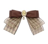 French Retro Ribbon Bows Tie Brooch Pin For Women Girls Brown Plaids Uniform Pre Tied Bowknot Corsage Party Accessories Shirt Jabot Collar Necktie