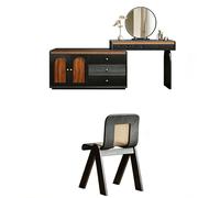 French Retro Solid Wood Makeup Table with Storage Cabinet Color Block Design for Small Bedrooms - Elegant ty Desk for Makeup Lovers