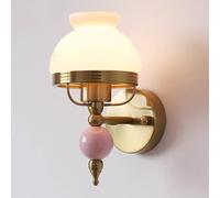 French Retro Wall Sconce Glass Wall Light for Bedroom Bedside, Gold Indoor Lighting Fixture Living Room Hallway Wall Lamps, 24.5in Metal Wall Light with Glass Shade