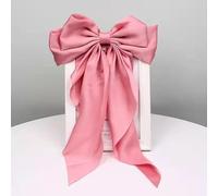 French Ribbon Barrettes for Long Tails Soft, Silky Satin Hair Pins & Clips with Metal Bowknots - 90s-Inspired Accessories Perfect for Parties, Women, Girls, and Valentine's Day(Pink)