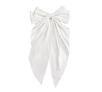 French Ribbon Barrettes for Long Tails Soft, Silky Satin Hair Pins & Clips with Metal Bowknots - 90s-Inspired Accessories Perfect for Parties, Women, Girls, and Valentine's Day(White)