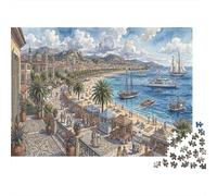 French Riviera 1000 Piece Puzzle Cannes Beach Home Decor Senior Leisure Enthusiasts Brain Training Retirement Gift for Grandparents 70x50cm/1000pcs