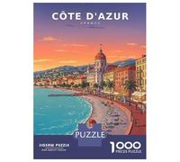 French Riviera in Retro Anime Serenity 1000 Piece Jigsaw Puzzle, Old Europe Travel Artwork, Decorative Artwork, Premium Paper Puzzle, Travel Gift for Home Décor Fans, 52x38cm/1000pcs