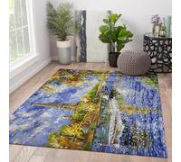 French Romantic Area Rug Non Slip 160x200cm Area Rugs Washable Carpet Eiffel Tower Seine River Cruise Riverside Trees Rugs for Living Room Bedroom Home Office