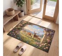 French Romantic Garden Door Mats Indoor, 40 x 60 cm Machine Washable Soft Doormats, Dirt Trapper Retro Archway In The Field Deer Door Mat, Super Entrance Rug, Non-slip Floor Mats, Wisteria Purple