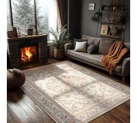 French Romantic Rose Floral Area Rug 160x200cm, Vintage Shabby Chic Carpet | Cream Pink Rug Non-Slip, Stain Resistance, Foldable Floor Mat for Bedroom Living Room Farmhouse Study Corridor Kitchen Dorm