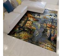 French Romantic Style Area Rug Paris Street Flower Shop Pattern Rugs Washable Low Pile Non Slip Carpet for Living Room Bedroom Apartment Gaming Room 140x180cm