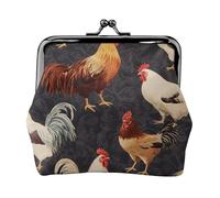 French Roosters Full Double-Sided Printed Pattern Women's and Girls' Fashionable Leather Kiss Lock Coin Purse Card Bag