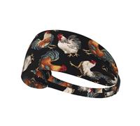French Roosters Print Non-Slip Elastic Running Headband, Sweat Absorbing Stretchy Hair Bands For Gym Yoga, Soft Skin-Friendly Foldable Workout Headband