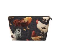French Roosters Print Travel Makeup Bag Cosmetic Toiletry Bag Wash Bag Multifunctional Storage with Zipper for Women Girls Gold