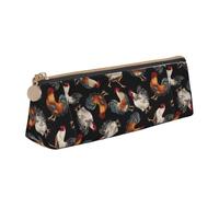 French Roosters Print Triangle Pencil Pens Case Large-Capacity Stationery Organizer Pouch Office Travel
