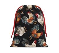 French Roosters Printed Christmas Drawstring Gift Bags For Decorating Christmas Trees Staircases And Porches Party Favors Wedding Decor & Holiday Packaging 3 Sizes