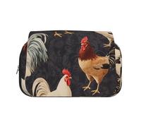 French Roosters Printed Flip Pencil Case with 2 Compartments, Large Capacity, Portable Stationery Organizer for School, Travel and Art