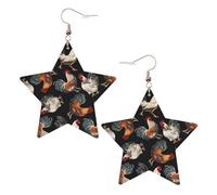 French Roosters Printed Leather Pierced Earring Set, 1 Pair Lightweight Bohemian Earrings Birthday Party Jewelry Gifts For Women