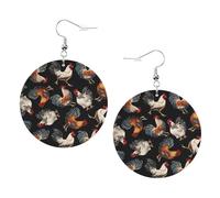 French Roosters Printed Round Earrings For Women, 1 Pair Lightweight Leather Pierced Earrings Set Trendy Jewelry Gifts For Women Girls