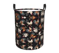 French Roosters Printing Comfy Circular Standable Laundry Hamper With Handles,Perfect For Bedroom,Storage,Home Decor