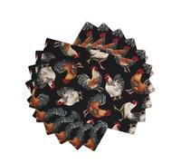 French Roosters Style Linen-Look Placemats Set of 6 PCS, 45x30cm Heat Resistant Double Layer Washable Table Mats for Dining Table, Daily Meals & Outdoor Picnic