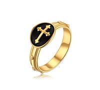 French Rosary Cross Ring for Women Praying Jewelry Silver/Gold Band Ring Catholics Gift, Stainless Steel, No Gemstone