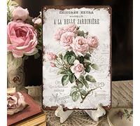 French Rose Decor Shabby Chic Decor Metal Tin Sign Victorian Country Home Decor Retro Style Rose Wall Decor 30x20cm Vintage Metal Sign Flower Wall Decoration Rose Garden Sign