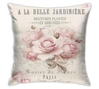 French Shabby Chic Vintage Victorian Pink Roses Throw Pillow Covers 18"X18" Cozy Velvet Square Throw Pillowcases Home Decor For Bed Couch Sofa Living Room Cushion Cover