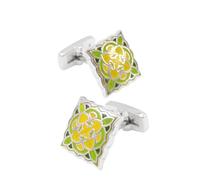 French Shirt Cufflinks Square Pattern Retro Sleeve Nails Men's Boutique Business Green Yellow Enamel