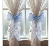 French Silky Bow Curtain Tiebacks,2 Pcs Elegant Lace Ribbon Bow Curtain Straps for Stylish Home Offices Dining Rooms Wedding Party Decoration