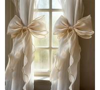 French Silky Bow Curtain Tiebacks,2 Pcs Elegant Lace Ribbon Bow Curtain Straps for Stylish Home Offices Dining Rooms Wedding Party Decoration