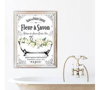 French Soap White Floral Clawfoot Tub Metal Tin Sign Retro Vintage Farmyard Bathroom Bar Wall Decor 8x12 Inch Plaque