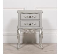 French Style Bedside Table - Antique Silver - 2 Drawer