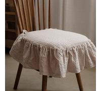 French Style Dining Chair Cushions with Ruffle, Non-Slip Cotton Seat Pads for Kitchen & Garden Chairs, Modern Simple Design, Brown, 1 Piece