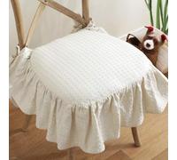 French Style Dining Chair Cushions with Ruffled Skirt, Non-Slip Cotton Seat Pads for Kitchen, Modern Simple Garden Chair Cushions, Beige, 2pcs