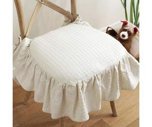 French Style Dining Chair Cushions with Ruffled Skirt, Non-Slip Cotton Seat Pads for Kitchen, Modern Simple Garden Chair Cushions, Beige, 2pcs