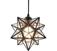 French Style Five-Pointed Star Chaner,Creative Personality Iron Art PVC Hanging Lamp,E27 Base Single-Head Pendant Light,Stairs Restaurant Coffee House Decorative Lighting Fixtures