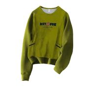 French Style Retro Heavywork Flower Embroidery Fleece Lined Thick Pocket Sweatshirt Ladies Cosy Tops Fall Tees Tunic Casual Long Sleeve Tops Green