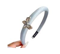 French Style Rhinestone Butterfly Headband, Blue Tweed Hair Hoop with Faux Pearl, High Crown Thickened Sponge for Women Daily Commute Gift C