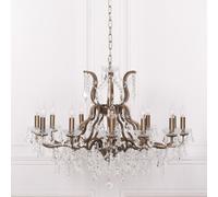 French Style Shallow Cut Glass Chandelier - Antique Gold - 12 Branch