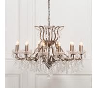 French Style Shallow Cut Glass Chandelier - Antique Silver - 12 Branch
