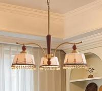 French-Style Vintage Living Room Chandelier, American Retro Main Light, South-East Asian Style Copper and Solid Wood Dining Room lamp(3 Heads)