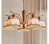 French-Style Vintage Living Room Chandelier, American Retro Main Light, South-East Asian Style Copper and Solid Wood Dining Room lamp(5 Heads)