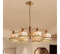 French-Style Vintage Living Room Chandelier, American Retro Main Light, South-East Asian Style Copper and Solid Wood Dining Room lamp(8 Heads)