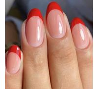 French Styles 24Pcs Glossys Red Holiday Design Short Almond Shape Sparkles Easy Application ABS False Nail