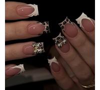 French Styles False Nails with Bows Leopards Print Design ABS Materials for Daily Wear and Special Occasions French False Nails