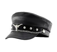 French Styles Newspaper Boy Hat With Bullheads Rivet Chain Adjustable Unisex Militaries Cap Breathable Music Festival Outdoor Activity Hat Oxhead Rivet Design Breathable Cap
