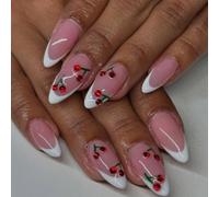 French Styles Press On Nails 24 Pcs Glossy Finish Stick On Nails With Fruit Designs Suitable For Work And Social Event