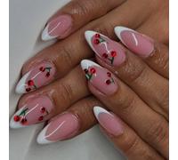 French Styles Press On Nails 24 Pcs Glossy Finish Stick On Nails With Fruit Designs Suitable For Work And Social Event