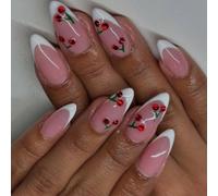 French Styles Press On Nails 24 Pcs Glossy Finish Stick on Nails with Fruit Designs Suitable for Work and Social Event