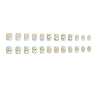 French Styles Short Square Artificial Nails Easter Chick White Daisys Design Comfortable Fashionable Look Easter Themed French Nails