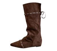 French Supersoft Suede Stacking Pleated Boots Women's New Folding Two Wearing Western Denim Wellies Women (Brown, 6)