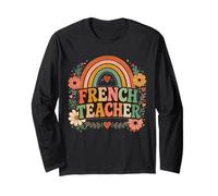 French Teacher Retro Rainbow Language Educator Design Long Sleeve T-Shirt